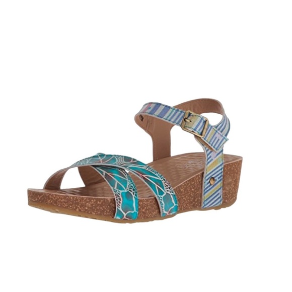 L'Artiste by Spring Step Leather Women's Vella Comfort Wedge Sandals Blue Size 7 - Picture 15 of 15